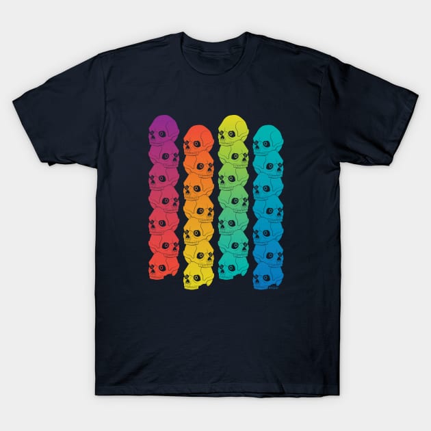 Rainbow Stacked Skull Pillars in a Pop Art Style Pattern T-Shirt by RYSHU 